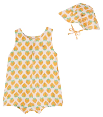 Baby Strawberry printed cotton bodysuit and hat | Bobo Choses