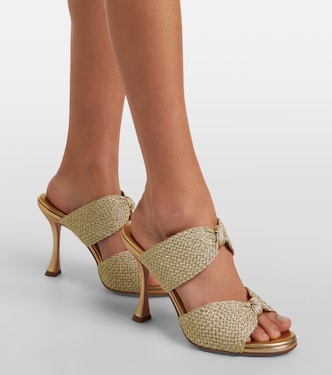 Smile raffia-effect mules in gold - Aquazzura | Mytheresa