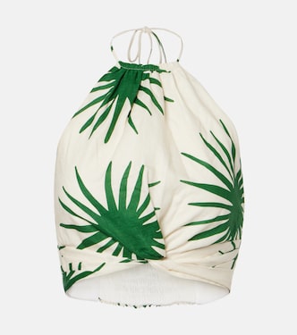 Crop top Lodi de lino estampado con cuello halter | Cala de la Cruz