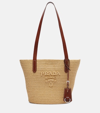 Medium raffia-effect crochet basket bag | Prada