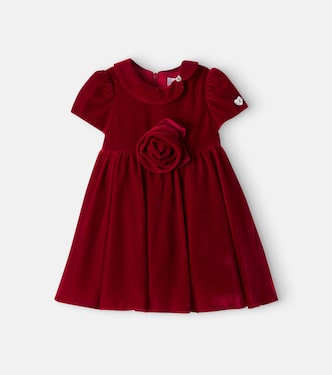 Floral-appliqué velvet dress  | Monnalisa