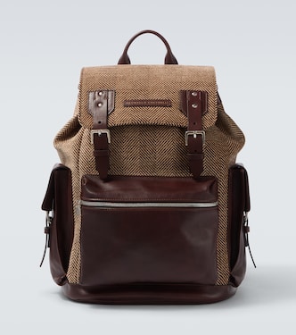 Leather-trimmed canvas backpack | Brunello Cucinelli