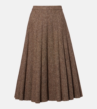 Pleated wool-blend tweed midi skirt | Brunello Cucinelli