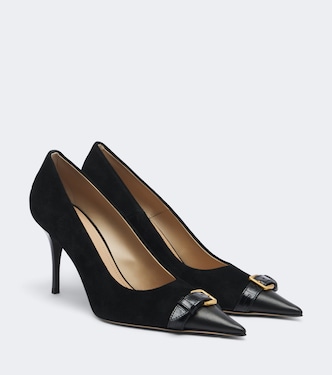 Embellished leather-trimmed suede pumps | JW Anderson