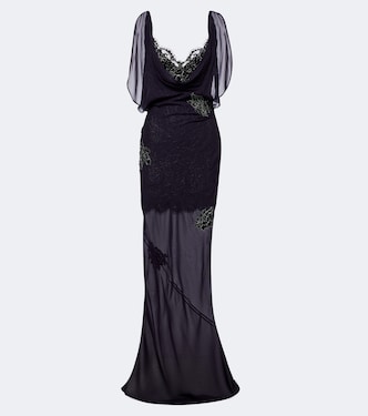 Cocktailkleid Emerald aus Georgette mit Spitze | De La Vali