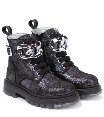 Chain-detail leather ankle boots | Monnalisa