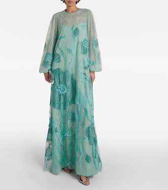 Yesenia embroidered tulle gown in blue - Costarellos