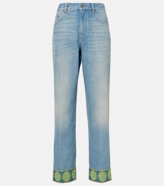 Jacquard-trimmed straight jeans | Valentino
