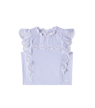 Embroidered striped cotton poplin top | Chloé Kids