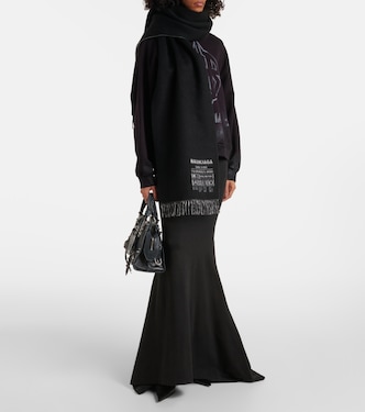 BALENCIAGA CASHMERE100% マフラー Cashmere and wool scarf in black - Balenciaga | Mytheresa