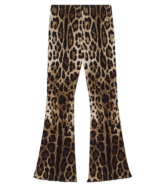 Leopard-print ribbed-knit cotton flared pants | Dolce&Gabbana Kids
