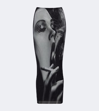 Bedruckter Midirock aus Mesh | Jean Paul Gaultier