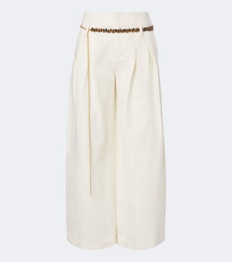 Belted pleated silk and linen wide-leg pants | Xu Zhi