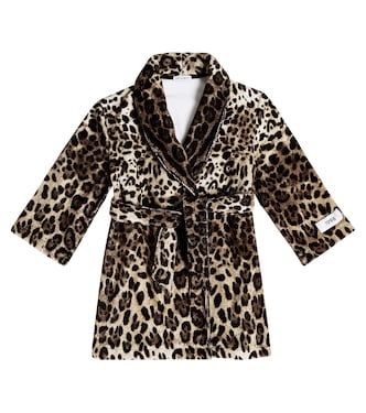 Leopard-print cotton terry bathrobe | Dolce&Gabbana Kids