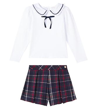 Cotton-blend blouse and plaid shorts set | Patachou