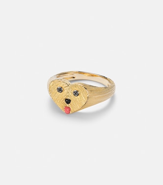 Coeur Toutou Mini 9kt gold pinky ring with gemstones | Yvonne Léon