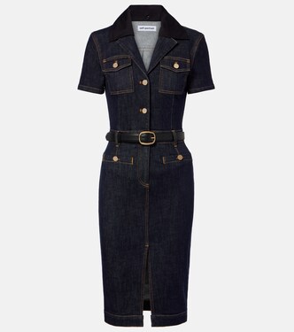 Belted denim midi dress | Self-Portrait