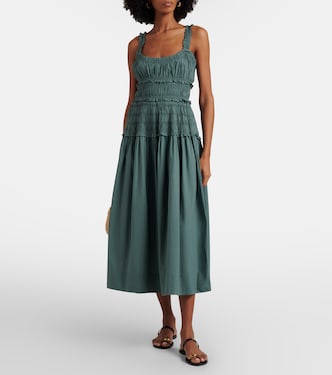 den marianne shirred cotton poplin midi dress DEN Marianne Shirred Printed Organic Cotton-Blend Voile Midi Dress