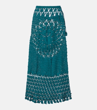 Embellished crochet cotton midi skirt | Rabanne