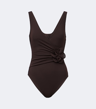 Rosetta floral-appliqué gathered swimsuit | Karla Colletto