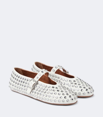 Crystal-embellished leather ballet flats | Alaïa
