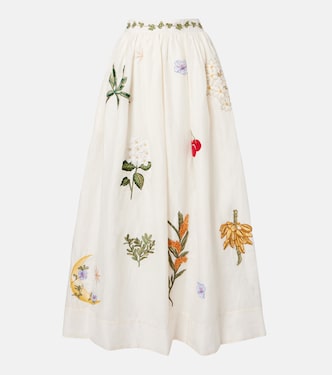 Tangelo embroidered linen maxi skirt | Agua by Agua Bendita