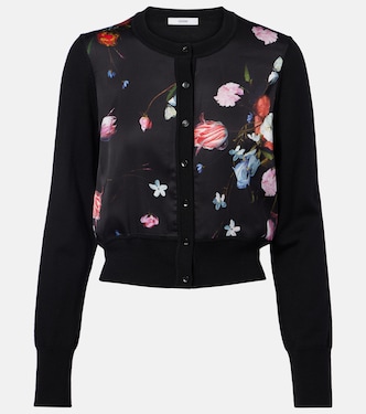 Cardigan cropped in lana e satin con stampa  | Erdem