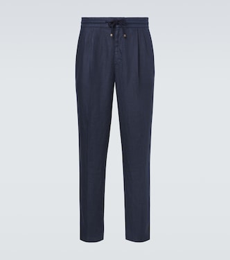 Pantaloni tapered in gabardine di lino | Brunello Cucinelli