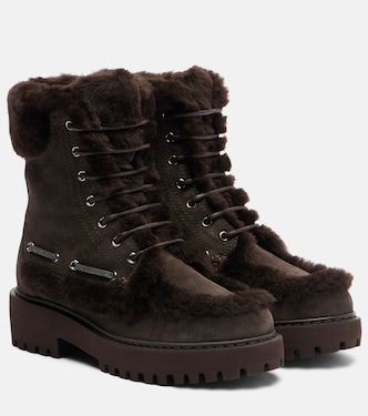 Monili shearling-trimmed suede lace-up boots | Brunello Cucinelli