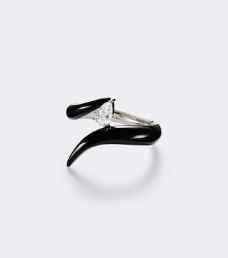 Oui 18kt white gold and enamel ring with diamonds | Nikos Koulis