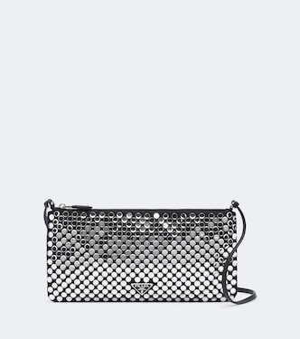 Embellished leather-trimmed shoulder bag | Prada