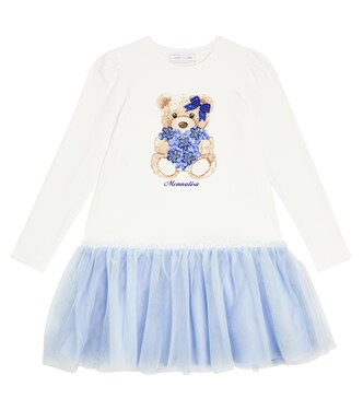Printed cotton jersey tulle-trimmed dress | Monnalisa