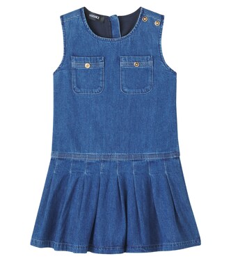 Pleated cotton denim dress | Versace Kids
