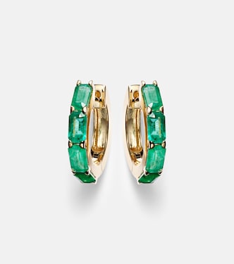 18kt gold huggie earrings with emeralds | Shay Jewelry