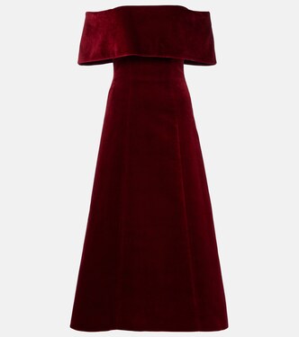 Carita off-shoulder cotton velvet midi dress | Emilia Wickstead
