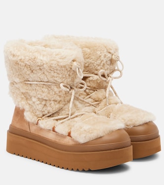 Mellow shearling and suede lace-up boots | Tory Burch