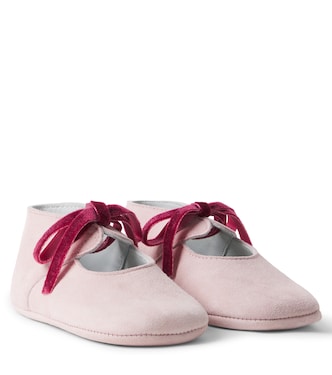 Baby velvet-trimmed suede booties | Pepa London