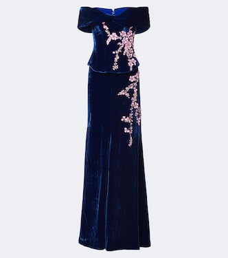 Rielle embellished floral-appliqué velvet gown | Costarellos