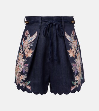 Rhiannon paisley embroidered linen shorts | Zimmermann