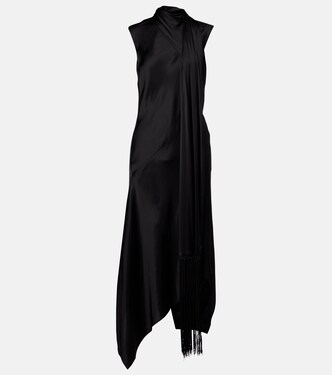 Fringed scarf-detail satin midi dress | Acne Studios