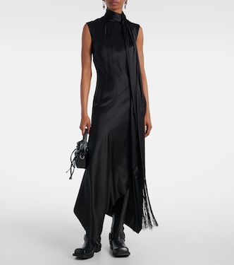 Fringed scarf-detail satin midi dress in black - Acne Studios | Mytheresa Fringed scarf-detail satin midi dress in black - Acne Studios | Mytheresa