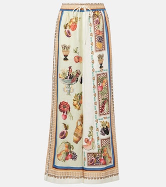 Pantalon ample Mercado imprimé en lin | Alémais