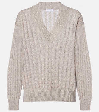 Sequined linen-blend sweater | Brunello Cucinelli