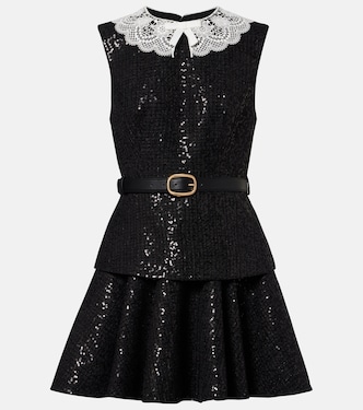 Belted sequined bouclé minidress | Self-Portrait