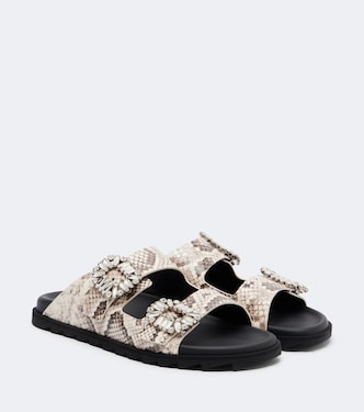 Slidy Viv' snake-print leather sandals | Roger Vivier