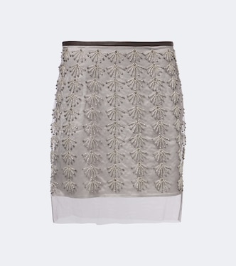 Minirock aus Mesh mit Leder und Zierperlen | Jacques Wei