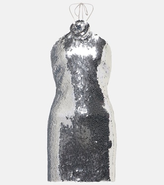 فستان قصير مُزيّن بالترتر مع أبليكيه ستايل وردة | Magda Butrym