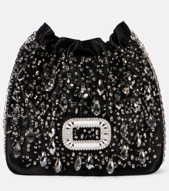 Pilgrim Mini embellished satin bucket bag | Roger Vivier