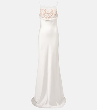 Lace-trimmed satin maxi dress | Self-Portrait