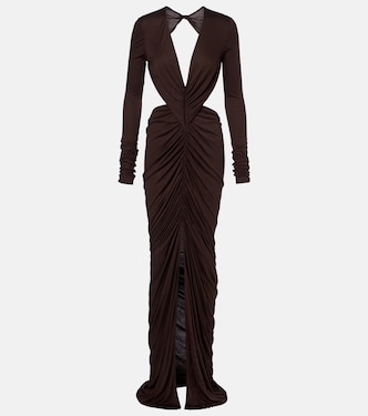 Poppy LS ruched open-back jersey gown | Rick Owens